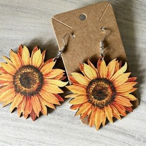 Sunflower wood earrings